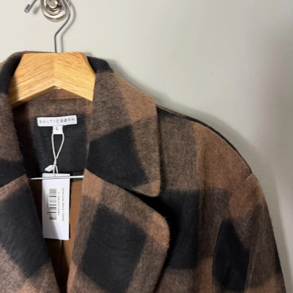 NEW Baltic Born Kirsti Coat Buffalo Check Plaid Brown Black Jacket Large - Picture 6 of 12